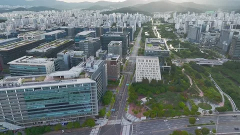 Sunrise over Pangyo Techno Valley and IT Business District in Gyeonggi Stock Footage 346495243