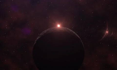 Sunrise over the planet Mars on starry background. View from the space. Nebula e Vídeo Stock 159839457