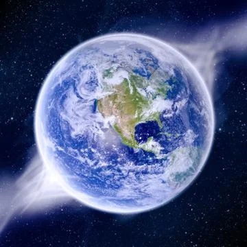 Sunrise over planet in space Stock Illustration