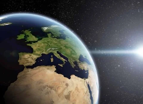 Sunrise over planet in space Stock Illustration