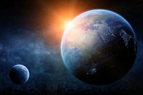 Sunrise over planet in space 스톡 일러스트