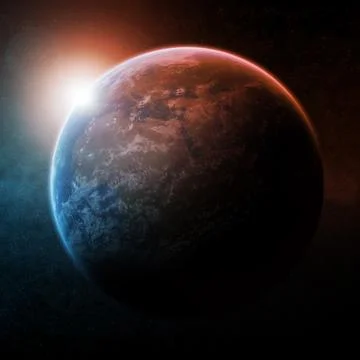 Sunrise over planet in space Stock Illustration
