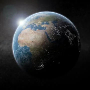 Sunrise over planet in space Иллюстрация