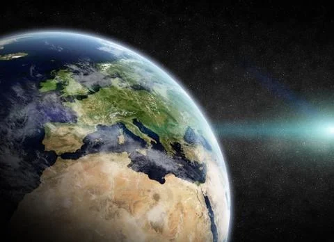 Sunrise over planet in space Stock Illustration