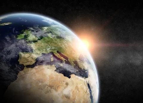 Sunrise over planet in space Иллюстрация
