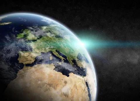 Sunrise over planet in space Stock Illustration
