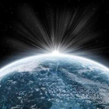 Sunrise over planet in space Stock Illustration