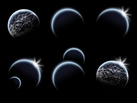Sunrise over planet in space Illustrazione stock