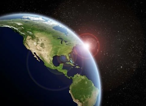 Sunrise over planet in space Stock Illustration