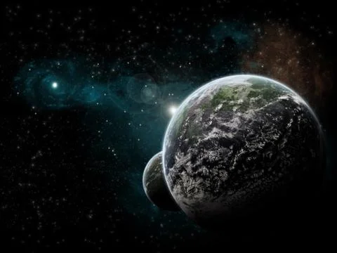 Sunrise over planet in space Illustration