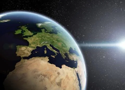 Sunrise over planet in space Stock Illustration