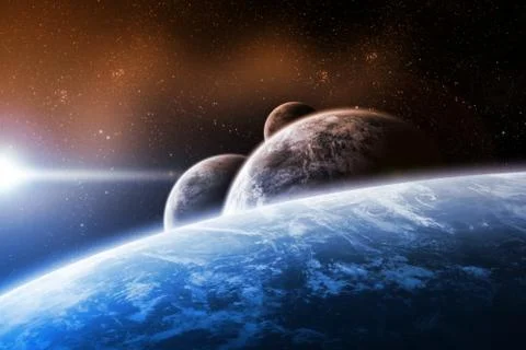 Sunrise over planet in space Illustration