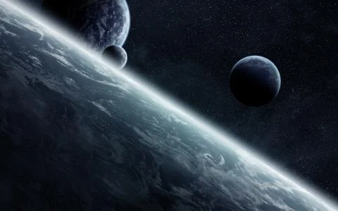 Sunrise over planets in space Illustrazione stock
