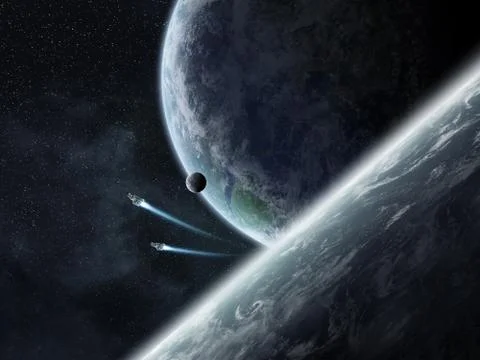 Sunrise over planets in space Stock Illustration