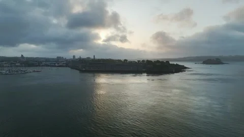 Sunrise over Plymouth from a drone, Devon, England Stock Footage 283356889