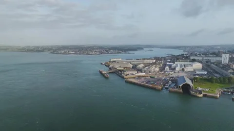 Sunrise over Plymouth from a drone, Devon, England Video stock 283357035