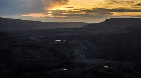 Sunrise over poen pit coal mine. Timelapse Stock Footage 47352944