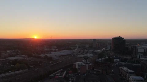 Sunrise over Reading Railway Train Station UK Stock-Footage 336336208