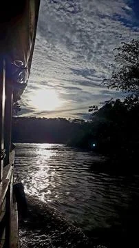 Sunrise over the river in the Amazon Foto stock