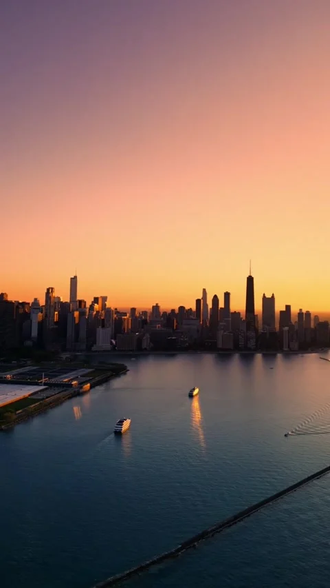 Sunrise over the river and view of city Stock Footage 272605785