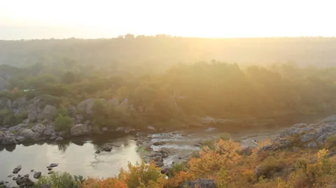 Sunrise over the river canyon Stock Footage 26825128
