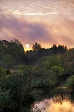 Sunrise over the river Foto stock