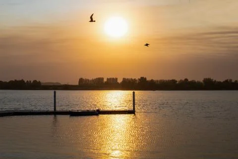 Sunrise over river 스톡 사진