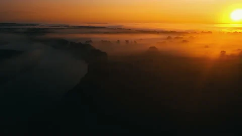 Sunrise over the river. Сlouds over the river. Stock Footage 173044626