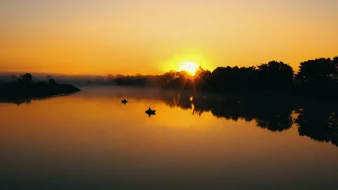 Sunrise over the river. Сlouds over the river. Stock Footage 173046477