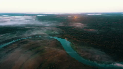 Sunrise over the river. Сlouds over the river. Stock Footage 173068322