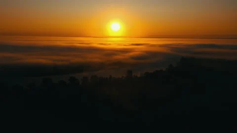Sunrise over the river. Сlouds over the river. Stock Footage 173097251