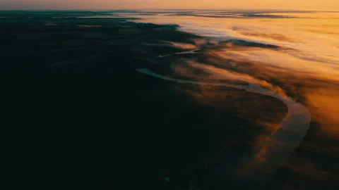 Sunrise over the river. Сlouds over the river. Stock Footage 173115464