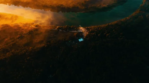Sunrise over the river. Сlouds over the river. Stock Footage 173122236