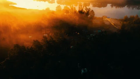 Sunrise over the river. Сlouds over the river. Stock Footage 173124627