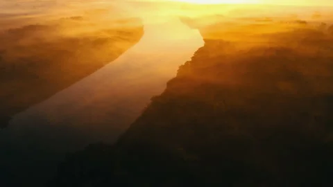 Sunrise over the river. Сlouds over the river. Stock Footage 173138208