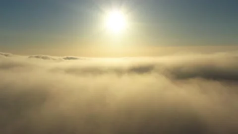 Sunrise over the river. Сlouds over the river. Stock Footage 174854560