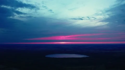 Sunrise over the river. Сlouds over the river. Stock Footage 201786295