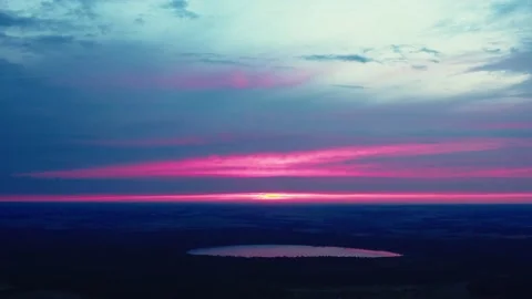 Sunrise over the river. Сlouds over the river. Stock Footage 201786394