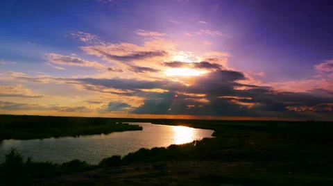 Sunrise over the river taim . Stock Footage 50912195
