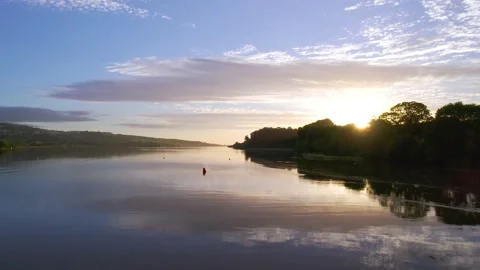 Sunrise over River Teign from a drone, Newton Abbot, Devon, England, Europe 스톡 동영상 162557067