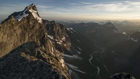 Sunrise over Romsdalen Stock Footage 87805860