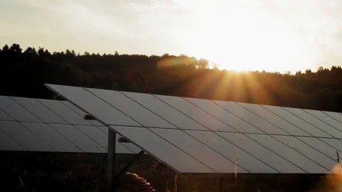 Sunrise over solar panels 스톡 동영상 74847959