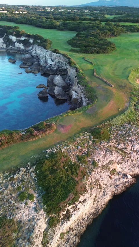 Sunrise over Sperone Cliffs and Turquoise Sea, Corsica - 4K Drone Aerial Stock Footage 328409593