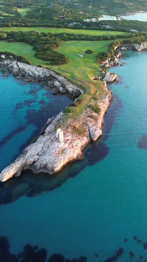 Sunrise over Sperone Cliffs and Turquoise Sea, Corsica - 4K Drone Aerial Video stock 328409729
