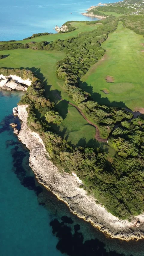 Sunrise over Sperone Cliffs and Turquoise Sea, Corsica - 4K Drone Aerial Video stock 328409793