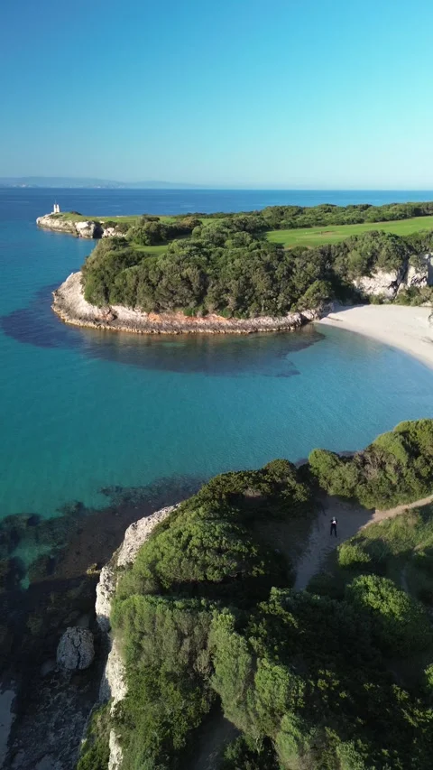 Sunrise over Sperone Cliffs and Turquoise Sea, Corsica - 4K Drone Aerial Video stock 328409911
