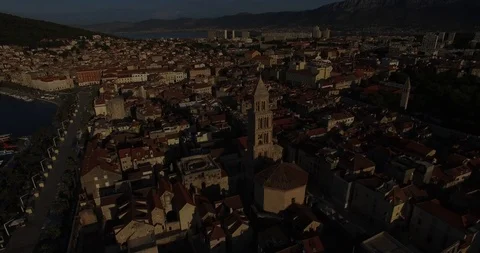 Sunrise over Split Old Town with Church Stock Footage 118321553