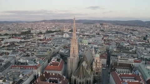 Sunrise over St. Stephens Cathedral. Vienna, Austria - 4k Aerial Drone Footage Stock Footage 219190451