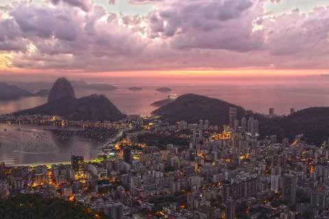 Sunrise over Sugar Loaf and Botafogo Bay in Rio de Janeiro Stock Photos