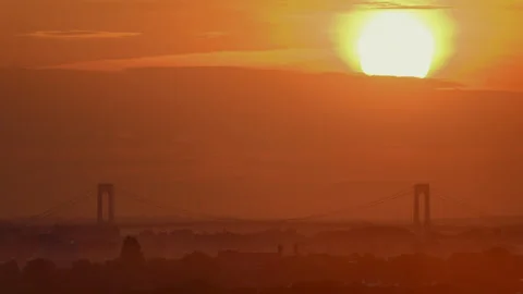 Sunrise over the Throgsneck Bridge in Queens NYC. Stock Footage 341362268